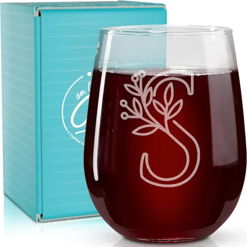 Vista 20 de On The Rox Drinks Regalos con monograma para mujeres y hombres – Letra A-Z inicial grabada monograma sin tallo, copa de vino – Regalos de vino
