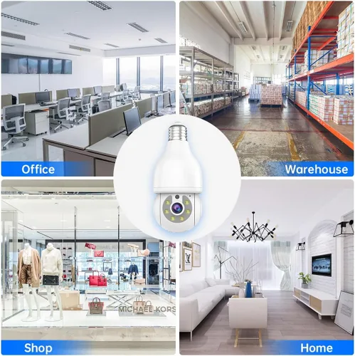 Vista 6 de EVERSECU HD 2K 3.0MP Cámara de seguridad de bombilla inalámbrica con conector de luz E27, seguimiento automático PTZ, audio de dos vías, visión