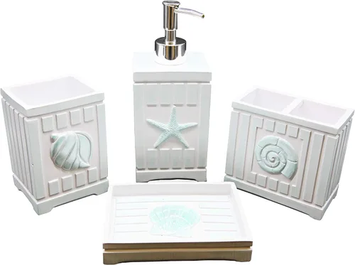 Vista 49 de Marina Decoration Juego de accesorios de baño de 4 piezas de decoración moderna de lujo, incluye dispensador de loción de jabón líquido para baño