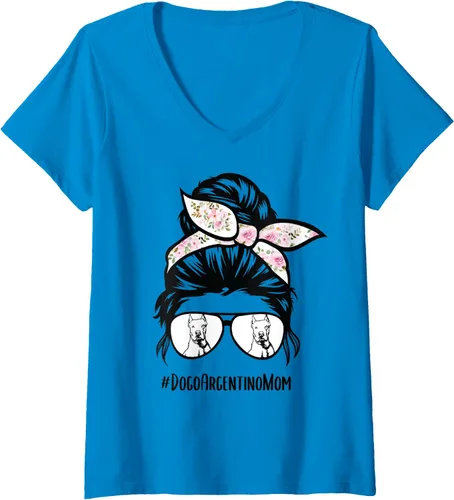 Vista 9 de Dogo Argentino Dog Mom - Gafas de pelo desordenadas con cuello en V para mujer, Negro