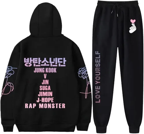 Vista 2 de Kpop - Sudadera con capucha Love Yourself Suga Jimin Jung Kook Jhope, conjunto de 2 piezas