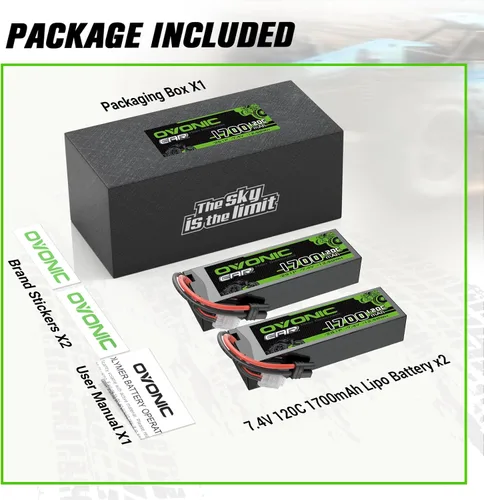 Vista 6 de OVONIC Batería Lipo 2S 7.4V 1700mAh con enchufe IEC [2 baterías en 1 paquete]