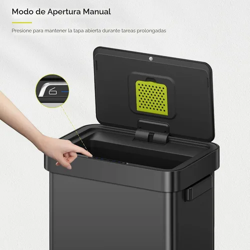Vista 4 de EKO Deluxe Mirage-T - Bote de basura rectangular sin contacto con sensor de movimiento de 50 litros/13.2 galones, acabado de acero inoxidable negro