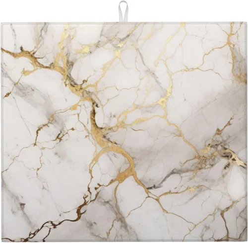 Vista 59 de Tapete de secado de platos de mármol blanco dorado para encimera de cocina, absorbente de 16 x 18 pulgadas, placa de microfibra de vidrio