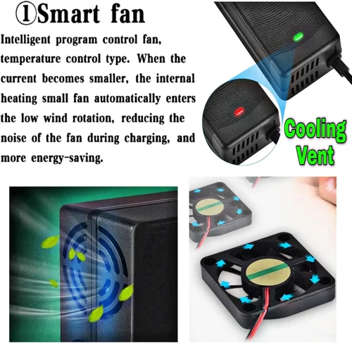 Vista 4 de Cargador eléctrico certificado de 54.6V 2A (7 enchufes) universal para batería de 48 V – Compatible con Rad Power, Lectric XP 2.0/3.0, HOVERFLY