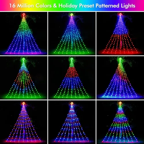 Vista 5 de Luces de Cascada de Navidad RGB Inteligentes de 16.4 Pies con Estrella, APP y Control Remoto, Espectáculo de Luz Personalizado DIY y Sincronización