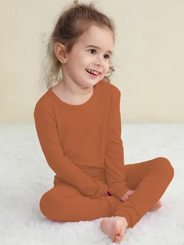 Vista 21 de GUISBY Conjunto de pijama de rayón de bambú para niños y niñas, ajuste cómodo, para uso diario, conjunto de pijama de 2 piezas