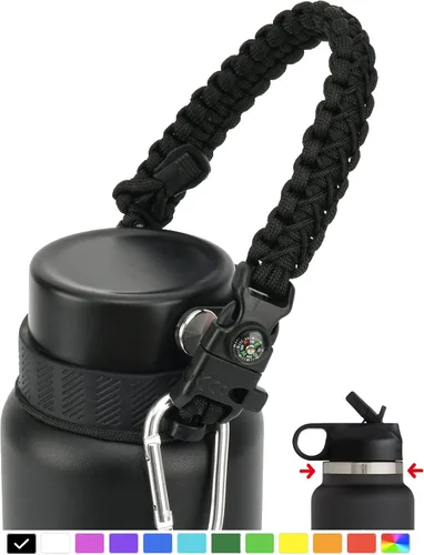 Vista 16 de Asa de cuerda de paracaídas para botellas Hydroflask 2.0 de boca ancha y estándar, con nuevo soporte de anillo de seguridad, 12oz - 64oz