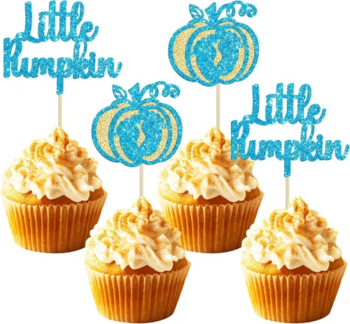 Vista 17 de Gyufise 24 adornos para cupcakes de calabaza rosa, decoración de pastel de baby shower, decoración para baby shower con temática de calabaza