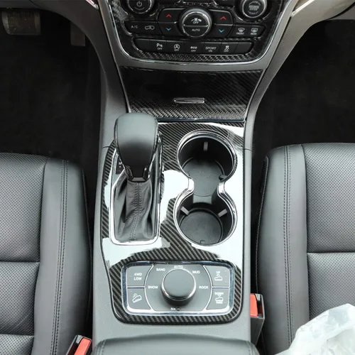Vista 6 de Kit de moldura interior de cubierta de panel de cambio de marchas JeCar para Jeep Grand Cherokee 2016-2020, textura de fibra de carbono