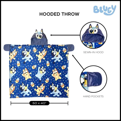 Vista 5 de Northwest BBC Studios Bluey Throw Blanket, Wearable Hooded 3D Sculpted Silk Touch Throw, 40"x50" Bouncy About