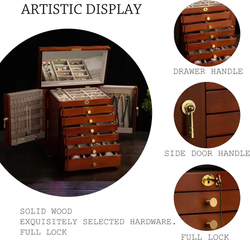 Vista 2 de Joyero de madera, cajas de joyería para mujeres, caja de joyas y organizadores con colgador de collares, organizador de joyas, caja