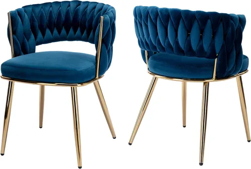 Vista 18 de Juego de 2 sillas de comedor tejidas, modernas sillas de comedor tejidas a mano con patas de metal negro, sillas tapizadas con marco negro