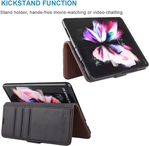 Vista 4 de KEZiHOME Funda de piel auténtica para Galaxy Z Fold 3 (bloqueo RFID) con ranura para tarjetas, funda para teléfono compatible con Galaxy Z Fold 3