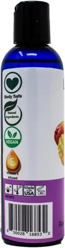 Vista 3 de Lick Aceite de masaje con sabor a mango de durazno – Aceite de masaje comestible de mezcla tropical jugosa con vitamina E, ligero deslizamiento