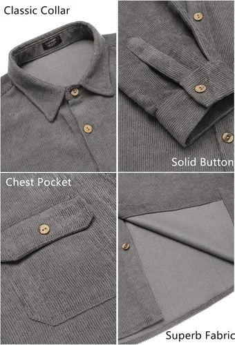 Vista 5 de COOFANDY Camisa de pana para hombre, casual, con botones, chaqueta ligera