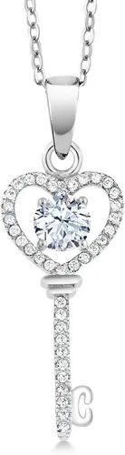 Vista 57 de Gem Stone King Collar con dije de llave de corazón para mujer, plata de ley 925, piedra natal de piedras preciosas, redondo de 0.197 in, con cadena