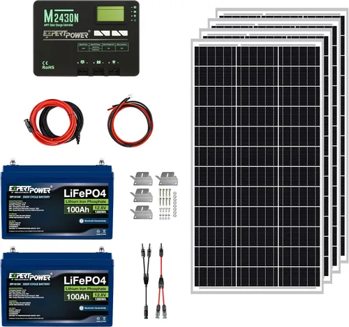 Vista 10 de ExpertPower Kit de energía solar de 2.5KWH 12V LiFePO4 12V 100Ah, paneles solares mono de 400 W, controlador de carga solar MPPT de 30 A, cargador