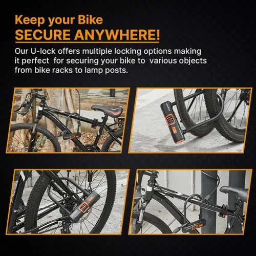 Vista 8 de Cerradura de bicicleta resistente con cable de acero de 5 pies, combinación reiniciable de 4 dígitos, bloqueo de cable duradero para protección