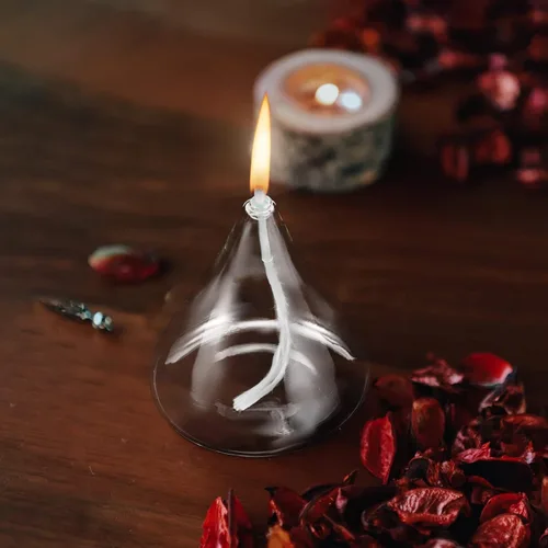 Vista 8 de Linterna de aceite de vidrio Lámpara de vela recargable en forma de vela de aceite de borosilicato de vidrio de borosilicato faroles