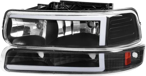 Vista 9 de SPEC-D TUNING Faros delanteros de barra LED negros + luces de parachoques compatibles con Chevy Silverado 1999-2002 Tahoe Suburban 2000-2006