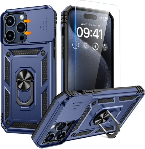 Vista 28 de Goton Funda para iPhone 14 Plus con Protector de Pantalla - Funda con Cubierta Deslizante para Cámara con Soporte de Anillo, Resistente de Grado