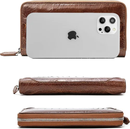 Vista 3 de Cartera de cuero de cocodrilo genuino para hombre cartera de lujo hecha a mano Marrón Minimalista