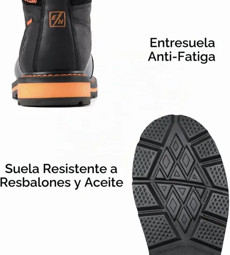 Vista 6 de SUREWAY Botas de trabajo impermeables de 6 pulgadas para hombres, de cuero Compuesto Impermeable Negro Naranja
