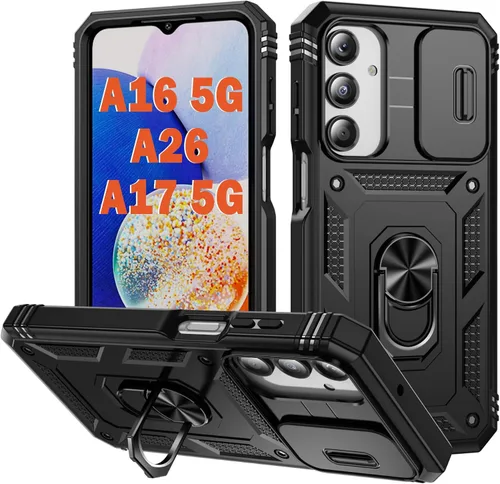 Vista 70 de PASNEW Funda militar para iPhone 13 Pro Max, cubierta de cámara deslizante y soporte de anillo de metal de 360°, carcasa rígida multicapa resistente