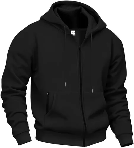 Vista 7 de LIZALIG Chaqueta de forro polar con capucha y cremallera completa para hombre con capucha ajustable y bolsillos delanteros seguros
