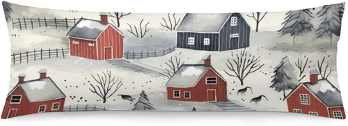 Vista 14 de Snowy Barn Winter Scene - Funda de almohada corporal de 20 x 54 pulgadas, funda de almohada larga para cama de vacaciones de invierno, funda