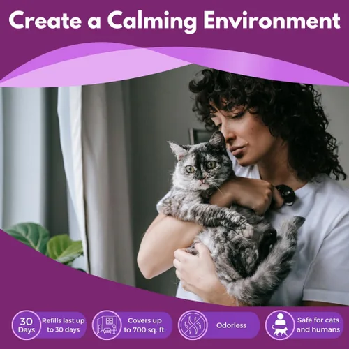 Vista 3 de Difusor de feromonas calmante para gatos, 1 cabezal difusor y 2 recambios durante 60 días, productos esenciales para aliviar la ansiedad para gatos