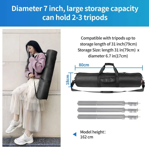 Vista 7 de HEMMOTOP Funda para trípode, 31.5 x 7 pulgadas, bolsa de trípode resistente con correa para el hombro y asa, funda de transporte acolchada gruesa