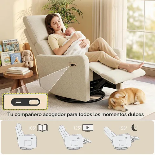 Vista 3 de Silla reclinable giratoria de potencia pequeña para guardería, sala de estar Beige