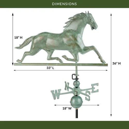 Vista 3 de Good Directions Patina Copper Horse Veleta – Decoración decorativa en la azotea para graneros, hogares, cobertizos y cúpulas – Duradero y hecho a