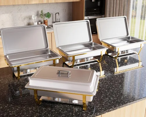 Vista 9 de ALPHA LIVING 70012-Gray Paquete de 2 Platos Calentadores de 8QT de Acero Inoxidable de Alta Calidad Juego Completo, 8 Qt, Mango Gris Alpino