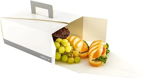 Vista 7 de Restaurantware Cater Tek - Cajas de alimentos de 9 x 7 x 3 pulgadas, 100 recipientes de alimentos resistentes a la grasa para llevar, con asa, papel
