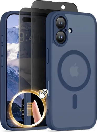 Vista 20 de GolbinBox - Funda magnética para iPhone 13 Pro Max, compatible con MagSafe, protección de cámara, protector de privacidad, funda translúcida mate, a