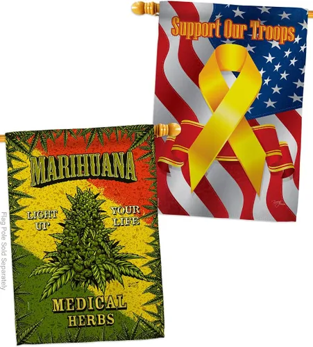 Vista 9 de Marihuana Burlap House Flags 2 pcs Pack Novelty Trendy Popular New Trend Interesting Exciting Small Decorative Gift Yard Banner Double-Sided Made In