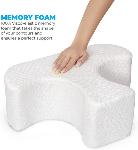 Vista 6 de Almohada de espuma viscoelástica para dormir, diseño único patentado, combina la función de la almohada de rodilla y almohada de media luna