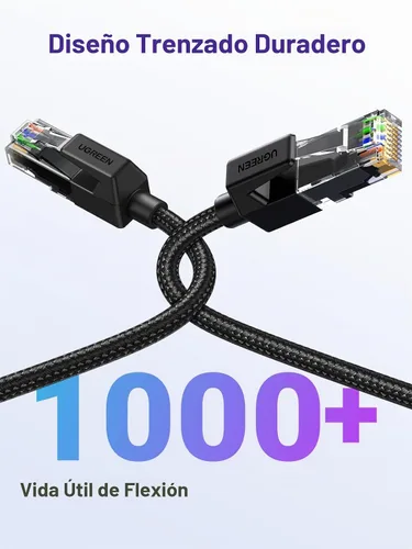 Vista 5 de UGREEN Cable Ethernet Cat 6 trenzado Cat6 Gigabit de alta velocidad 1000Mbps cable de Internet RJ45 blindado cable LAN de red compatible con PC