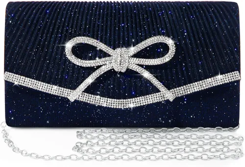 Vista 9 de Bolso de noche para mujer, bolsos de mano con lazo brillante, bolsa cruzada, bolsa de boda, fiesta de diamantes de imitación con purpurina