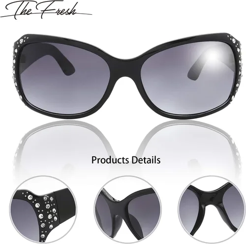 Vista 4 de The Fresh Gafas de sol clásicas de moda con diamantes de imitación de moda con caja de regalo