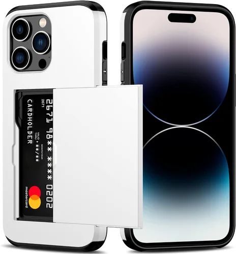 Vista 21 de Nvollnoe Funda para iPhone 14 con tarjetero [almacena 5 tarjetas] Funda tipo cartera de doble capa resistente a prueba de golpes con ranura oculta