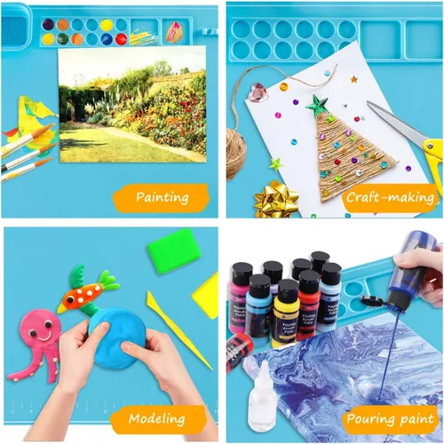 Vista 5 de SHNOKER Tapete de silicona para manualidades de 21.7 x 17.7 pulgadas, tapete de pintura de silicona súper grande con 1 taza magnética y paleta