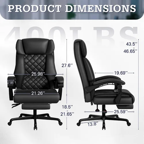 Vista 3 de Furmax Silla de oficina de masaje con reposapiés, 6 puntos de vibración, 400 libras, silla de oficina grande y alta para personas pesadas, silla