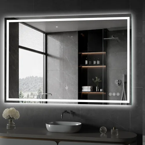 Vista 28 de Koonmi Espejo de baño LED 38x26 con luz, antivaho y 3