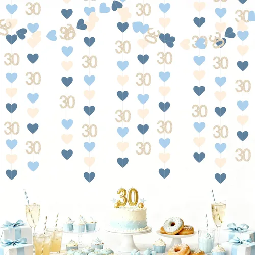 Vista 8 de Decoraciones de cumpleaños negras con lazo del 30 aniversario, guirnalda de lazos coquette con purpurina, pancarta serpentina para mujeres