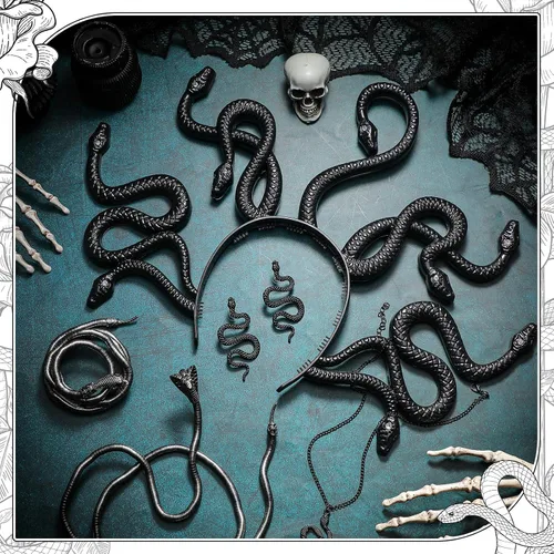 Vista 6 de BBTO Disfraz de serpiente Medusa de Halloween para mujer