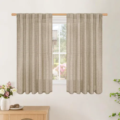Vista 99 de BGment Cortinas cortas de lino marfil de 36 pulgadas de largo para ventanas de cocina, pequeñas cortinas texturizadas rústicas para café sobre